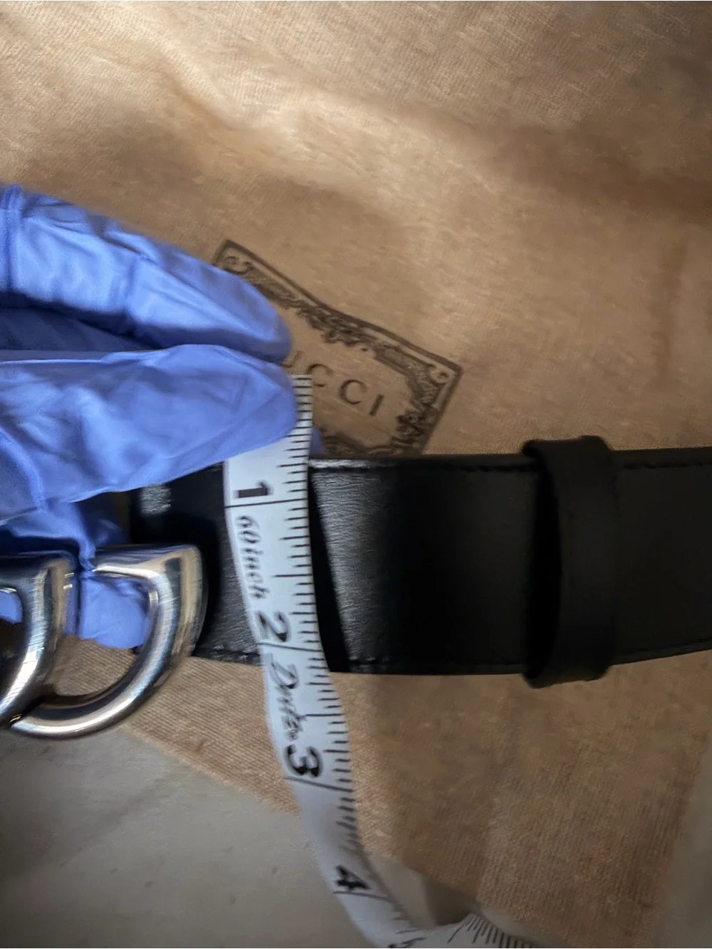 Gucci Black Leather Belt with Silver Interlocking GG Buckle